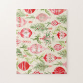 Roze Rood Retro Kerst Ornamenten Jigsaw Puzzel (Verticaal)