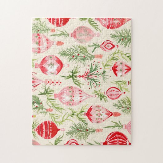 Roze Rood Retro Kerst Ornamenten Jigsaw Puzzel (Verticaal)
