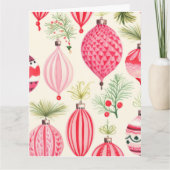 Roze Rood Retro Kerst Ornamenten Kaart (Voorkant)