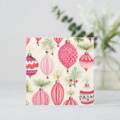 Roze Rood Retro Kerst Ornamenten Kaart (Staand voorkant)