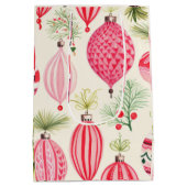 Roze Rood Retro Kerst Ornamenten Medium Cadeauzakje (Achterkant)