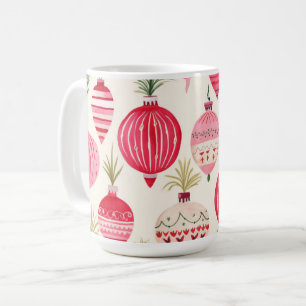 Roze Rood Retro Kerst Ornamenten Mok