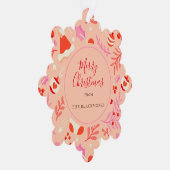 Roze Rood Retro Kerstmis Ornament Kaart (Rechts)