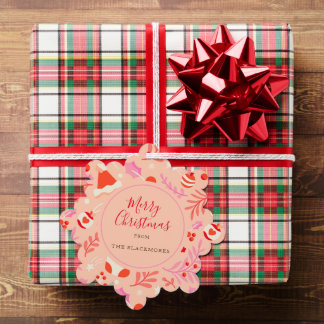 Roze Rood Retro Kerstmis Ornament Kaart