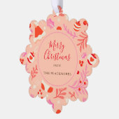 Roze Rood Retro Kerstmis Ornament Kaart (Links)