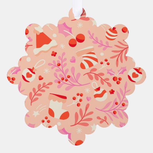 Roze Rood Retro Kerstmis Ornament Kaart (Achterkant)