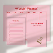 Roze, rood, retro stijl weekplanner Notitieblok