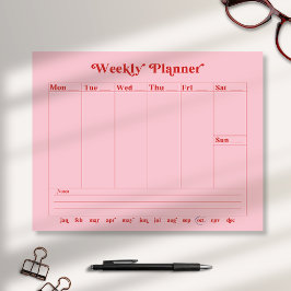 Roze, rood, retro stijl weekplanner Notitieblok