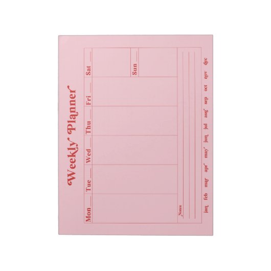 Roze, rood, retro stijl weekplanner Notitieblok (Linkerzijde)