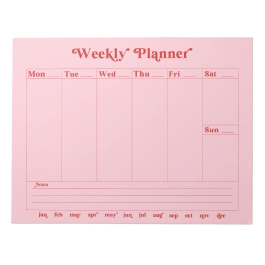 Roze, rood, retro stijl weekplanner Notitieblok (Voorkant)