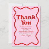 Roze Rood Retro Wavy Border Verjaardagsfeest Bedankkaart (Voorkant)