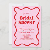 Roze Rood Retro Wavy Border Vrijgezellenfeest Kaart (Voorkant)