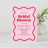 Roze Rood Retro Wavy Border Vrijgezellenfeest Kaart (Staand voorkant)