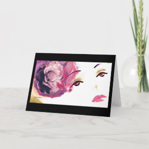 Roze Rood Roos Diamant Meisje, Wenskaart Kaart