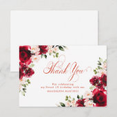 Roze Rood Rose Bloemen Sweet 16 Gepersonaliseerd Bedankkaart (Voorkant / Achterkant)
