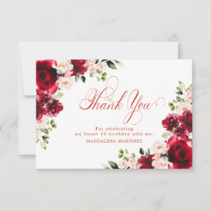 Roze Rood Rose Bloemen Sweet 16 Gepersonaliseerd Bedankkaart