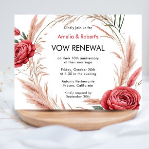 Roze Rood Rose Boho Pampas Gelofte Vernieuwing Kaart