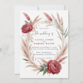 Roze Rood Rose Pampas Boho Huwelijksuitnodiging Kaart (Voorkant)
