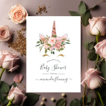 Roze Rood & Roze Goud Bloem Eenhoorn Baby Shower