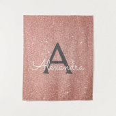 Roze Rood - Roze Goud Glitter Monogram Wandkleed (Voorkant)