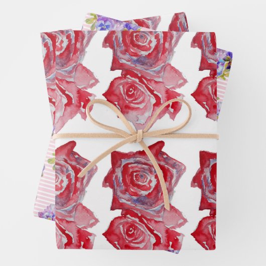 Roze Rood Roze Rozen bloem Waterverf Schilderen Ku Inpakpapier Vel (In situ)