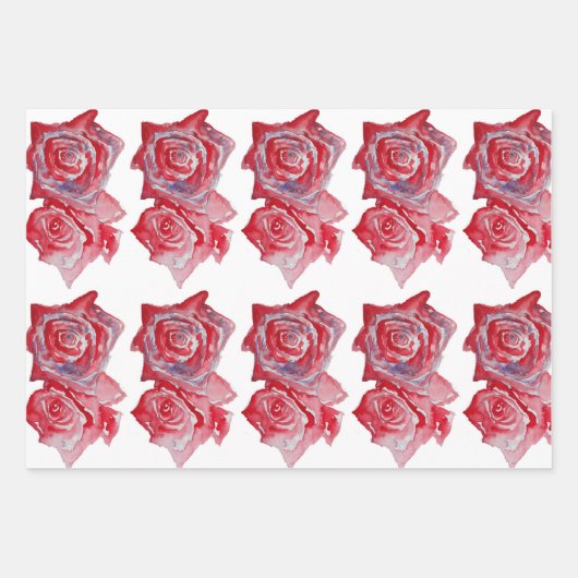 Roze Rood Roze Rozen bloem Waterverf Schilderen Ku Inpakpapier Vel (Voorkant)