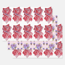 Roze Rood Roze Rozen bloem Waterverf Schilderen Ku Inpakpapier Vel