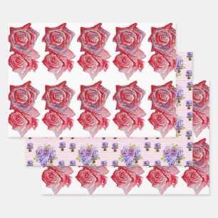 Roze Rood Roze Rozen bloem Waterverf Schilderen Ku Inpakpapier Vel