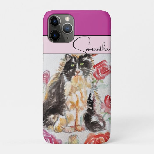 Roze Rood roze waterverfrozen smoking cat katten Case-Mate iPhone Case (Achterkant)
