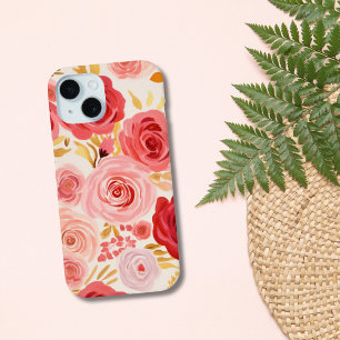 Roze Rood Rozen Bloemen Waterverf iPhone 15 Case