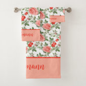 Roze Rood Rozen Bloemige Bloemen Elegant Cadeau Bad Handdoek (Insitu)