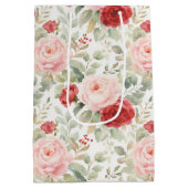 Roze Rood Rozen Bloemige Bruiloftsdouche Medium Cadeauzakje (Achterkant)