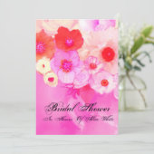 ROZE ROOD ROZEN EN ANEMOON BLOEMEN BRUIDSSLUIER KAART (Staand voorkant)