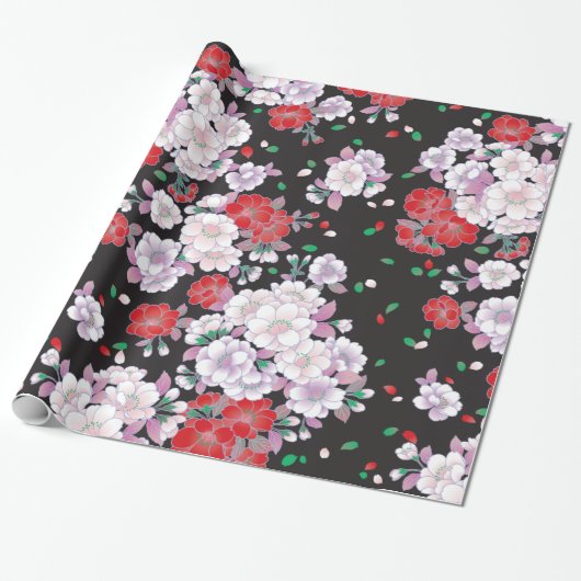 Roze Rood Sakura Fijn  Japans Patroon Cadeaupapier (Uitgerold)