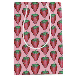 Roze Rood Sappig Aardbeien Fruit Print Medium Cadeauzakje