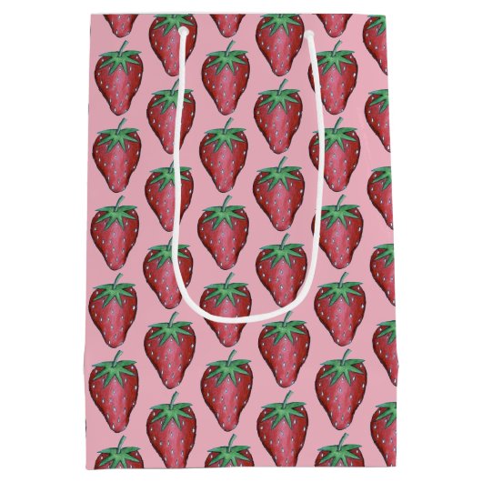 Roze Rood Sappig Aardbeien Fruit Print Medium Cadeauzakje (Achterkant)