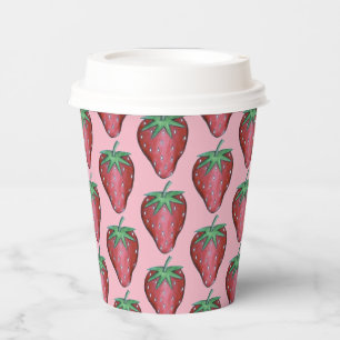 Roze Rood Sappig Aardbeien Fruit Print Papieren Bekers