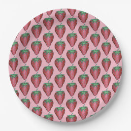 Roze Rood Sappig Aardbeien Fruit Print Papieren Bordje