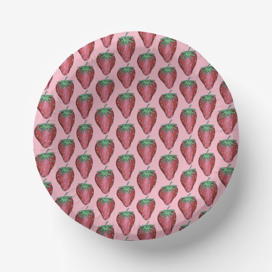 Roze Rood Sappig Aardbeien Fruit Print Papieren Kommen (Voorkant)