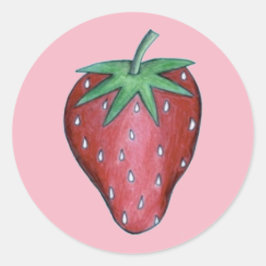 Roze Rood Sappig Aardbeien Fruit Print Ronde Sticker