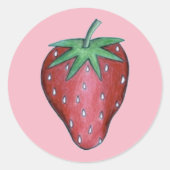 Roze Rood Sappig Aardbeien Fruit Print Ronde Sticker (Voorkant)