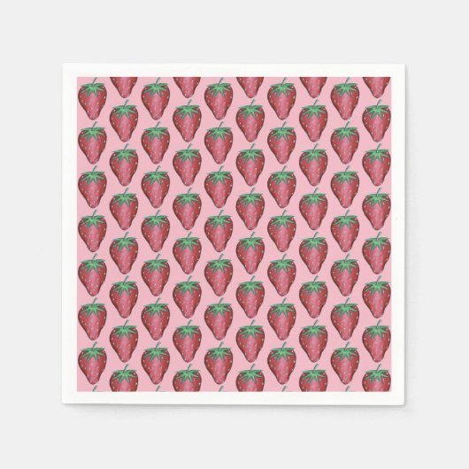 Roze Rood Sappig Aardbeien Fruit Print Servet (Voorkant)