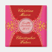 Roze Rood Satijn+Lace Trouwgunsten Magneet (Voorkant)