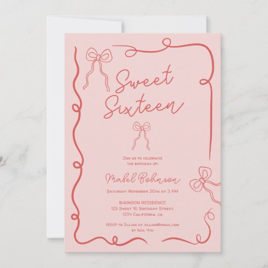 Roze rood schattige strikken linten illustraties S Kaart (Voorkant)