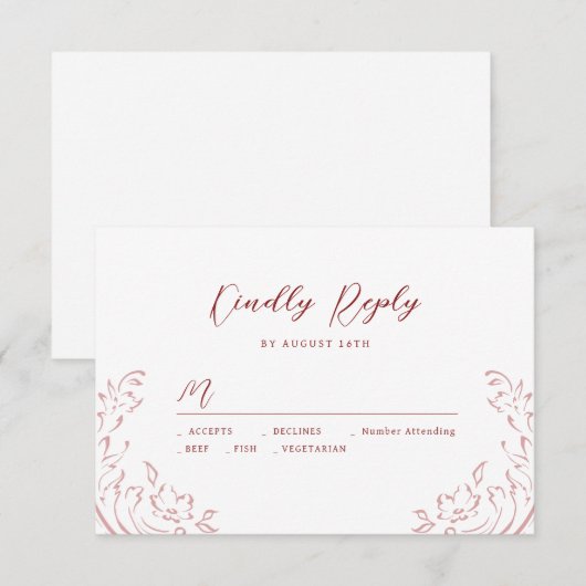 Roze Rood Schetste  Bloeiende Huwelijk RSVP (Voorkant / Achterkant)