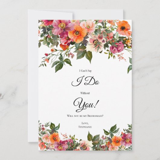 Roze Rood Sinaasappel Bloemen Bruidsmeisje Voorste Kaart (Voorkant)