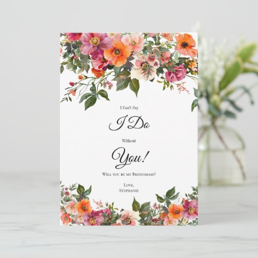 Roze Rood Sinaasappel Bloemen Bruidsmeisje Voorste Kaart (Staand voorkant)