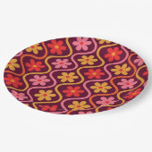 roze rood sinaasappel Bloemen op Ogee Pattern Papieren Bordje (Gekanteld)