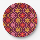 roze rood sinaasappel Bloemen op Ogee Pattern Papieren Bordje (Voorkant)