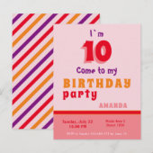 Roze Rood Sinaasappel Girly Verjaardagsfeestje Uit Uitnodiging Briefkaart (Voorkant / Achterkant)